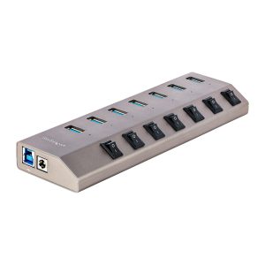 StarTech.com Hub USB-C Auto-Alimenté à 7 Ports avec Interrupteurs Marche/Arrêt Individuels, Hub d'Extension USB 3.0 (5 Gbps) avec Bloc d'Alimentation, Répartiteur USB-C vers USB-A pour PC de Bureau et Portable