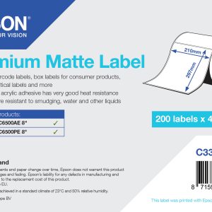 Epson Premium Matte Label - Die Cut Roll: 210mm x 297mm, 200 labels