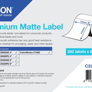 Epson Premium Matte Label - Die-Cut Roll: 105mm x 210mm, 282 labels