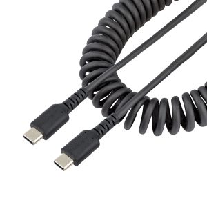StarTech.com Câble de Charge Rapide USB-C de 50cm, Robuste, Spiralé, Charge et Synchronisation, 3A, USB 2.0, Gaine TPE et Fibre Aramide - Cordon de Charge USB C