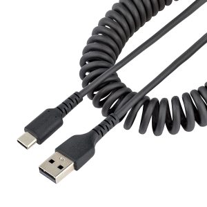 StarTech.com Câble de Charge Rapide USB-A vers USB-C de 50cm, Robuste, Spiralé, Charge et Synchronisation, 3A, USB 2.0, Gaine TPE et Fibre d'Aramide - Cordon de Charge USB
