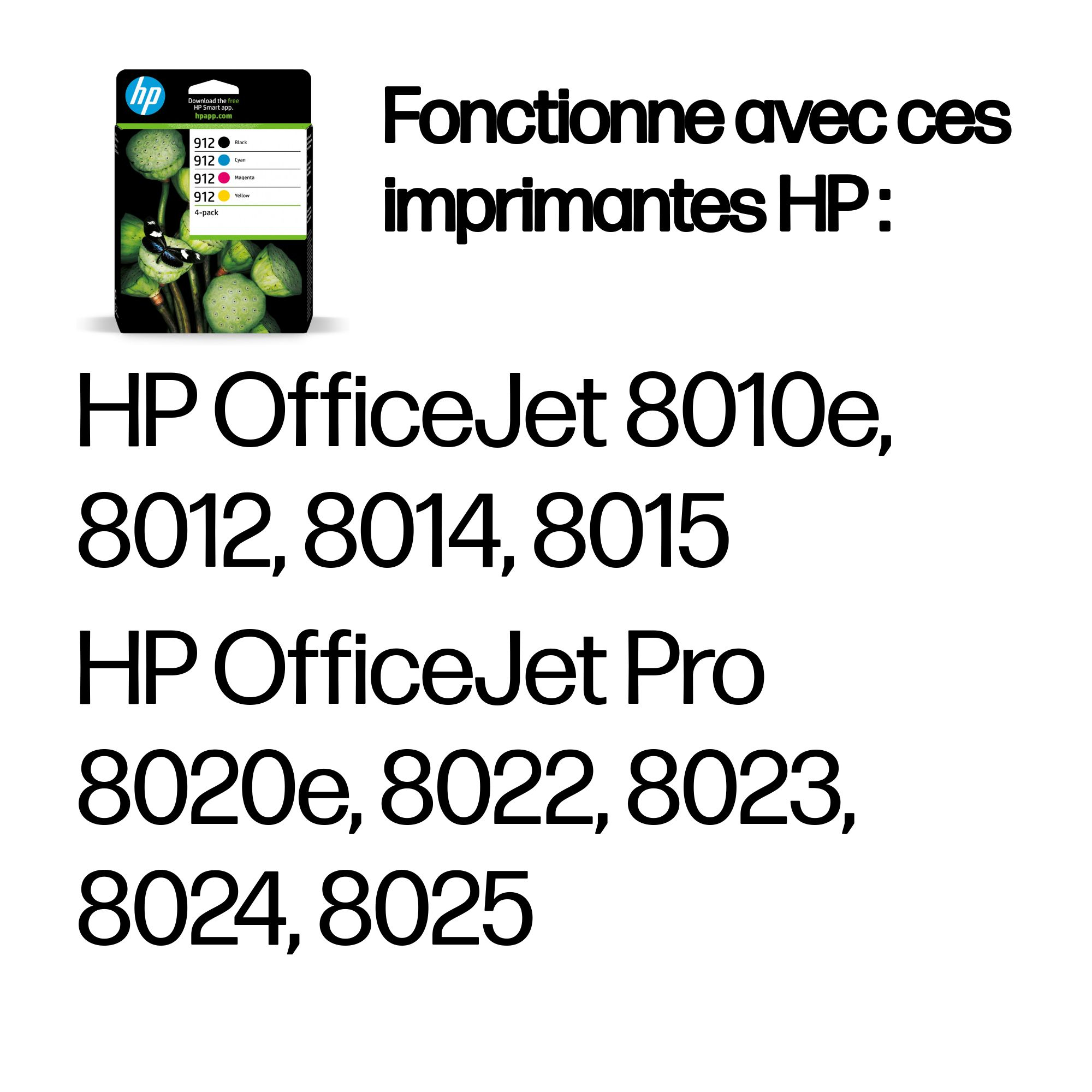 HP 912 Pack de 4 cartouches d'encre Noir/Cyan/Magenta/Jaune authentiques – Image 2
