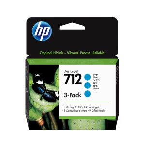 HP Pack de 3 cartouches d'encre DesignJet 712, cyan, 29 ml