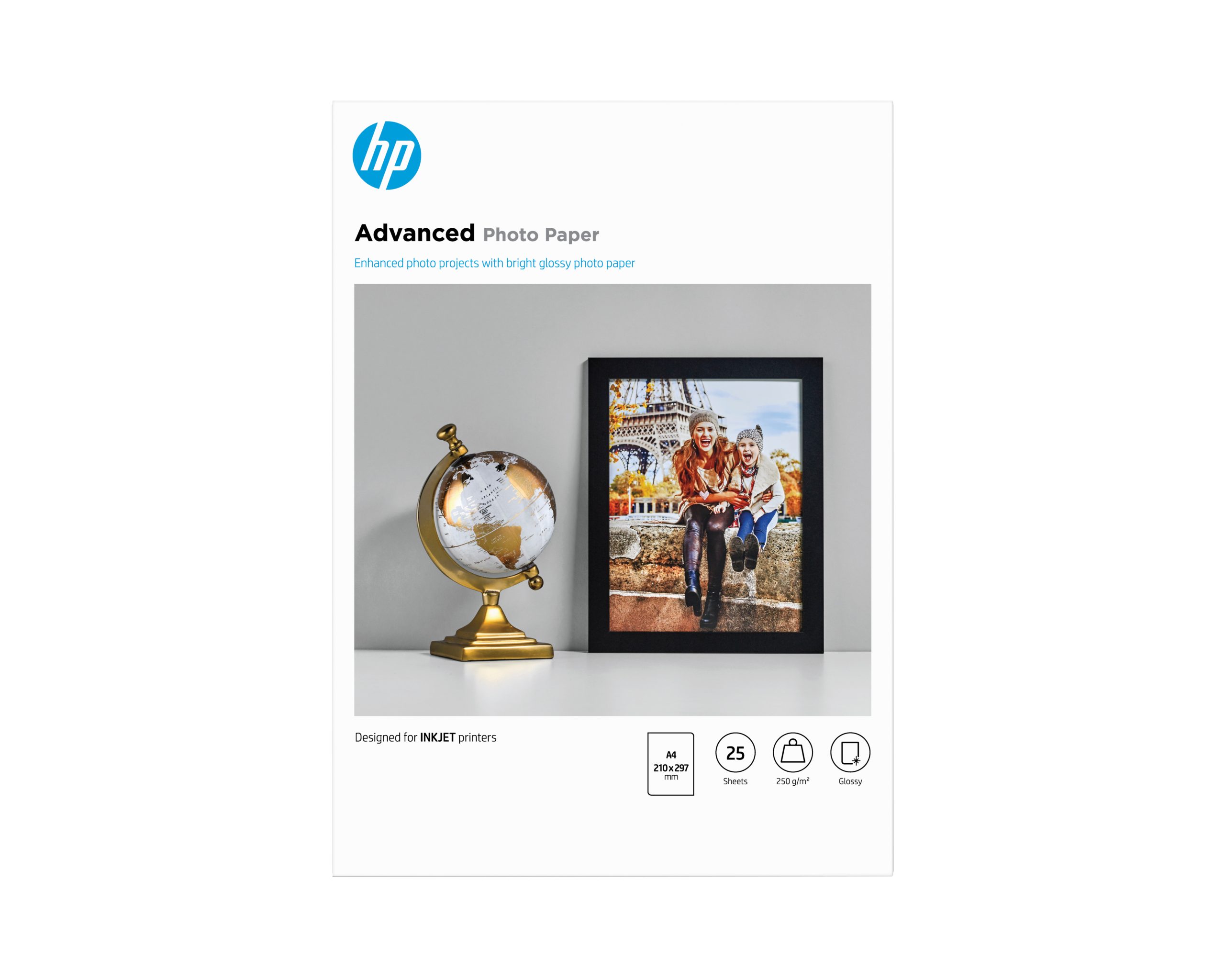 HP Papier photo à finition glacée Advanced, 250 g/m2, A4 (210 x 297 mm), 25 feuilles